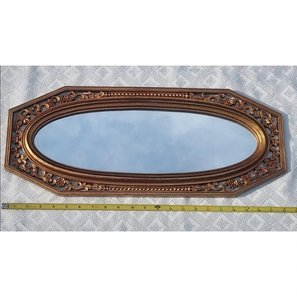 Vtg MCM Hollywood Regency Gold Octagon Wall Mirror Syroco Long Skinny Ornate '64